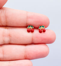 Load image into Gallery viewer, 18k Gold Filled Enamel Cherry Stud Earring

