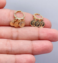 Load image into Gallery viewer, 18k GoldFilled Small Hoop With Dangling Medallion Charms, Rome Emperor Coin, Vintage Medalion
