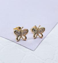 Load image into Gallery viewer, 18k Gold Filled Dainty Butterly Earring With CZ Top wings
