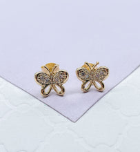 Load image into Gallery viewer, 18k Gold Filled Dainty Butterly Earring With CZ Top wings
