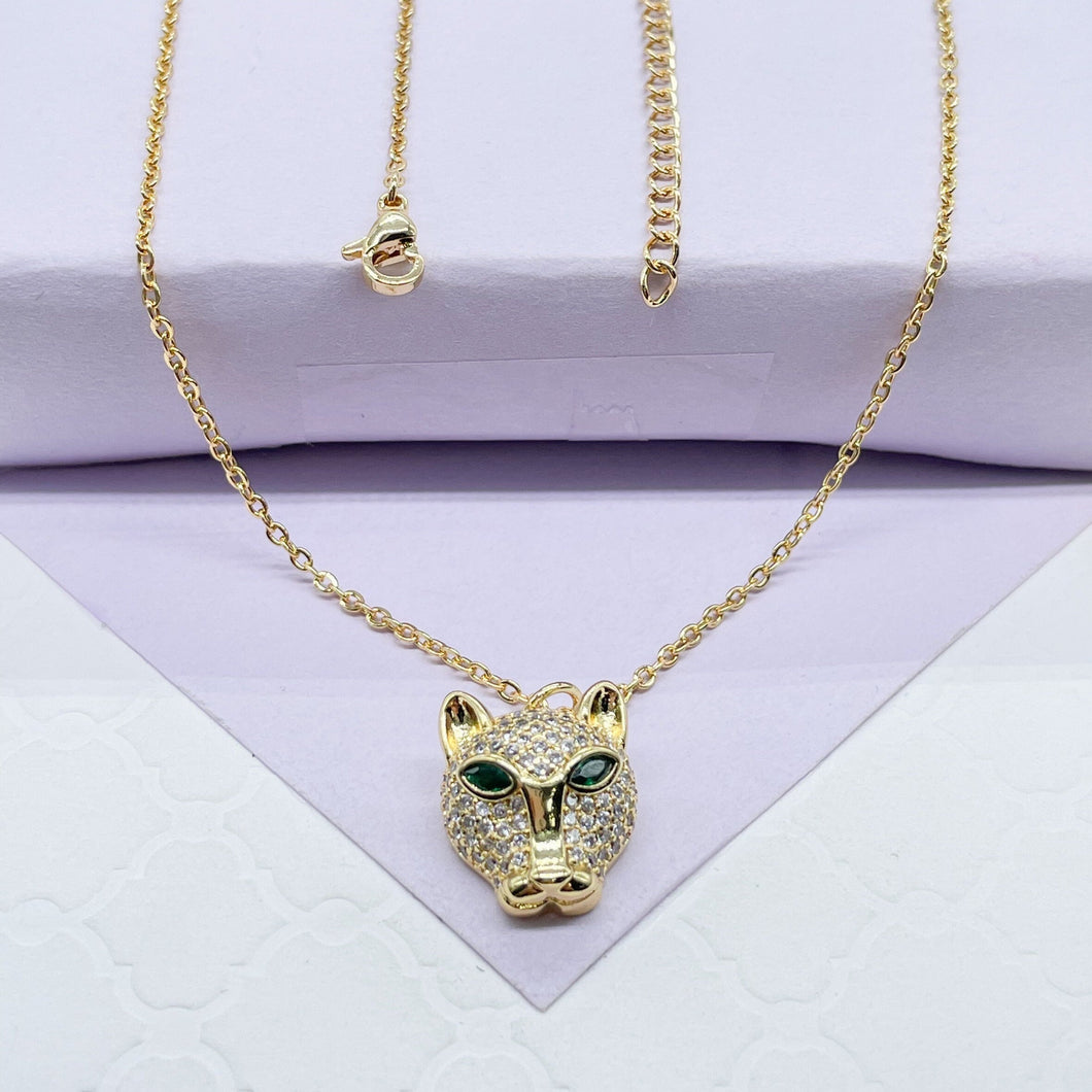 18k Gold Filled Large Panther Charm Necklace With Curb Chain