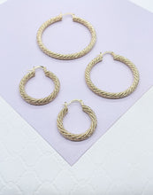 Load image into Gallery viewer, 18k Gold Filled Rough Diamond CutTwisted Gold Hoops

