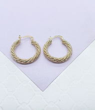 Load image into Gallery viewer, 18k Gold Filled Rough Twisted Gold Hoops
