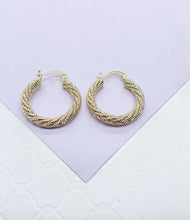 Load image into Gallery viewer, 18k Gold Filled Rough Diamond CutTwisted Gold Hoops
