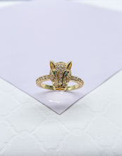 Load image into Gallery viewer, 18k Gold Filled Zirconia Panther Ring With Emerald colored Eyes
