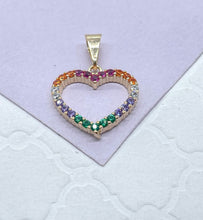 Load image into Gallery viewer, 18k Gold Filled Colorful Pendant, Rainbow Cz Heart Pendant
