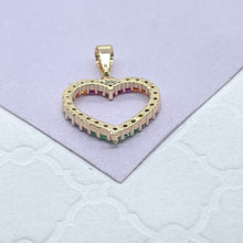 Load image into Gallery viewer, 18k Gold Filled Colorful Pendant, Rainbow Cz Heart Pendant
