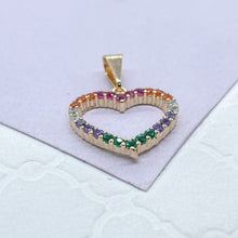 Load image into Gallery viewer, 18k Gold Filled Colorful Pendant, Rainbow Cz Heart Pendant
