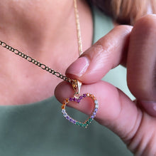 Load image into Gallery viewer, 18k Gold Filled Colorful Pendant, Rainbow Cz Heart Pendant
