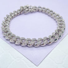 Load image into Gallery viewer, Silver Filled With Rodium Cuban Link CZ Stone Bracelet
