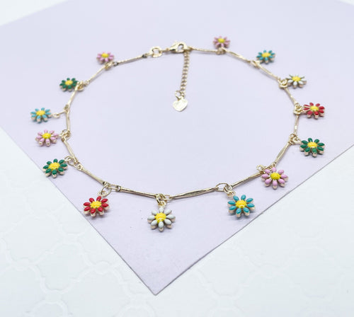 18k Gold Filled Colorful Flower Charm Anklet