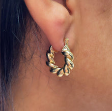 Load image into Gallery viewer, 18k Gold Filled Twisted Croissant Hoop Earrings
