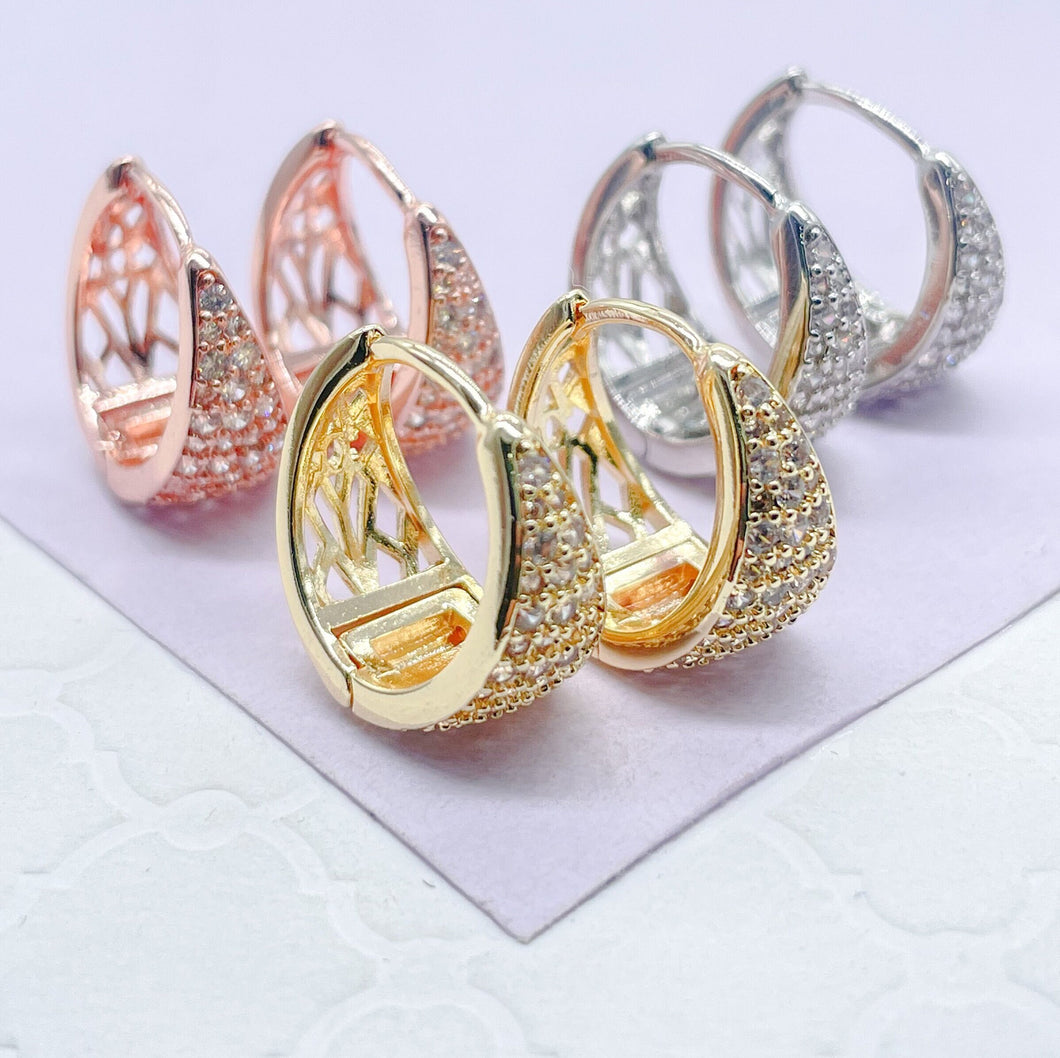 18k Gold Fulled Tear Drop Shaped Pave Huggies