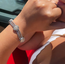 Load image into Gallery viewer, Silver Filled with Rhodium Bracelet With Gold Pave Charms &amp; Magnetic Closure
