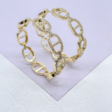 Load image into Gallery viewer, 18k Gold Filled Open Link Mariner Link Earring With Pave Stones
