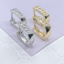 Load image into Gallery viewer, 18k Gold Filled &amp; Silver Filled Small “Love” Square Hoop
