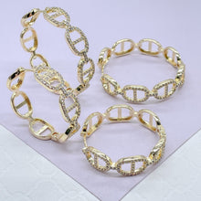Load image into Gallery viewer, 18k Gold Filled Open Link Mariner Link Earring With Pave Stones
