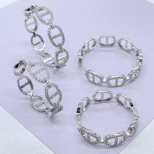 Load image into Gallery viewer, 18k Gold Filled Open Link Mariner Link Earring With Pave Stones
