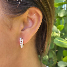 Load image into Gallery viewer, 18k Gold Filled Dual Rowed Pearl And CZ Pave Hoop Earring
