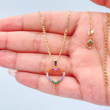 Load image into Gallery viewer, 18k Gold Filled Colorful Pendant, Rainbow Cz Heart Pendant
