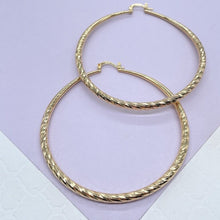 Load image into Gallery viewer, 18k Gold Filled Ocean Wave Textured Hoop Earrings 50 mm Diameter
