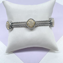 Load image into Gallery viewer, Silver Filled with Rhodium Bracelet With Gold Pave Charms &amp; Magnetic Closure
