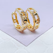Load image into Gallery viewer, 18k Gold Filled Slim Link Hoops Patterned With CZ Stones

