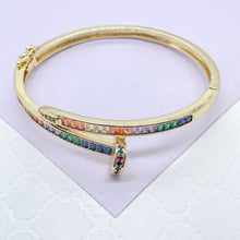 Load image into Gallery viewer, 18k GoldFilled Nail Structure Cuff Bracelet with Colorful Baguette Stones

