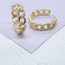 Load image into Gallery viewer, 18k Gold Filled Chain Link Huggie Earring With CZ Stones
