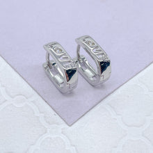 Load image into Gallery viewer, 18k Gold Filled &amp; Silver Filled Small “Love” Square Hoop
