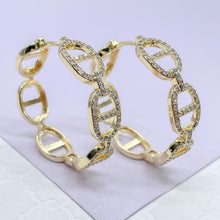 Load image into Gallery viewer, 18k Gold Filled Open Link Mariner Link Earring With Pave Stones
