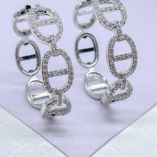 Load image into Gallery viewer, 18k Gold Filled Open Link Mariner Link Earring With Pave Stones
