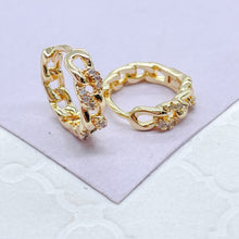 Load image into Gallery viewer, 18k Gold Filled Chain Link Huggie Earring With CZ Stones
