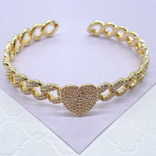 Load image into Gallery viewer, 18k Gold Filled Pave Link Bracelet: Heart &amp; Star Cuff
