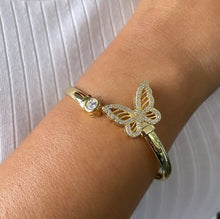 Load image into Gallery viewer, 18k GoldFilled Smooth Plain Cuff Bracelet With Large CZ Butterfly &amp; Zirconia Stone Ends
