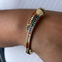 Load image into Gallery viewer, 18k GoldFilled Nail Structure Cuff Bracelet with Colorful Baguette Stones
