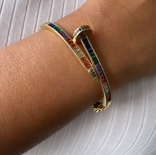 Load image into Gallery viewer, 18k GoldFilled Nail Structure Cuff Bracelet with Colorful Baguette Stones
