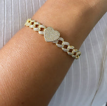Load image into Gallery viewer, 18k Gold Filled Pave Link Bracelet: Heart &amp; Star Cuff
