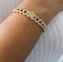 Load image into Gallery viewer, 18k Gold Filled Pave Link Bracelet: Heart &amp; Star Cuff
