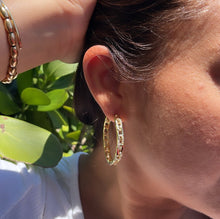 Load image into Gallery viewer, 18k Gold Filled Slim Link Hoops Patterned With CZ Stones
