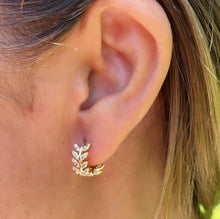 Load image into Gallery viewer, 18k Gold Filled Pave Leaf Huggie Earring
