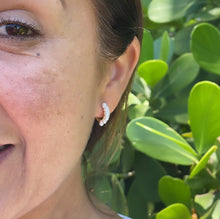 Load image into Gallery viewer, 18k Gold Filled Dual Rowed Pearl And CZ Pave Hoop Earring
