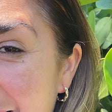 Load image into Gallery viewer, 18k Gold Filled Puffy Mariner Curb Link Huggie Hoops With CZ Stones
