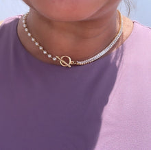 Load image into Gallery viewer, 18k Gold Filled Half Baguette Tennis &amp; Half Pearl Necklace Chain Choker
