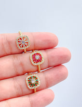 Load image into Gallery viewer, 18k Gold Filled Adjustable Beaded Ring With Colorful Stones With Cz Round Stone in Center
