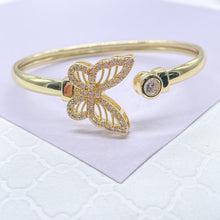 Load image into Gallery viewer, 18k GoldFilled Smooth Plain Cuff Bracelet With Large CZ Butterfly &amp; Zirconia Stone Ends
