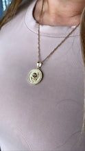 Load image into Gallery viewer, 18k Gold Filled Lion Head Medallion Pendant: Engraved Emerald Eyes
