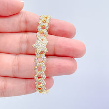 Load image into Gallery viewer, 18k Gold Filled Pave Link Bracelet: Heart &amp; Star Cuff
