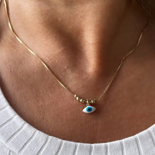 Load image into Gallery viewer, 18k Gold Filled Box Chain with Light Blue Evil Eye Charm
