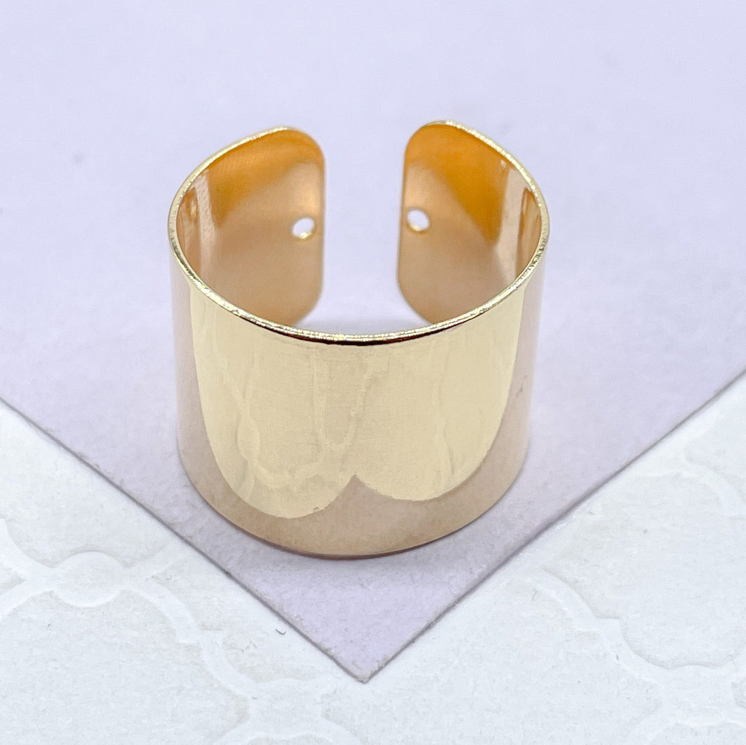 18k Gold Filled Plain Thin, Wide Adjustable Ring